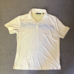 Travis Mathew Butter Yellow Polo with Blue Palm Design